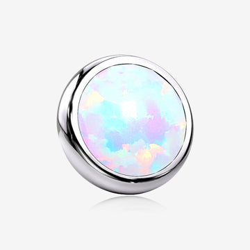 Implant Grade Titanium Internally Threaded Bezel Set Round Fire Opal Part-White Opal